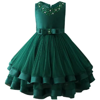 

3-10 years New children's dress princess girls Flower girl piano dance School Performance host Bow Sequins beaded upscale dress