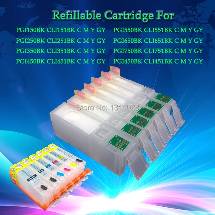 PGI-350 CLI-351Chipped Заполняемые картриджи для Φ C M Y GY PIXMA MG6330 1 комплект 6 шт. бесплатная