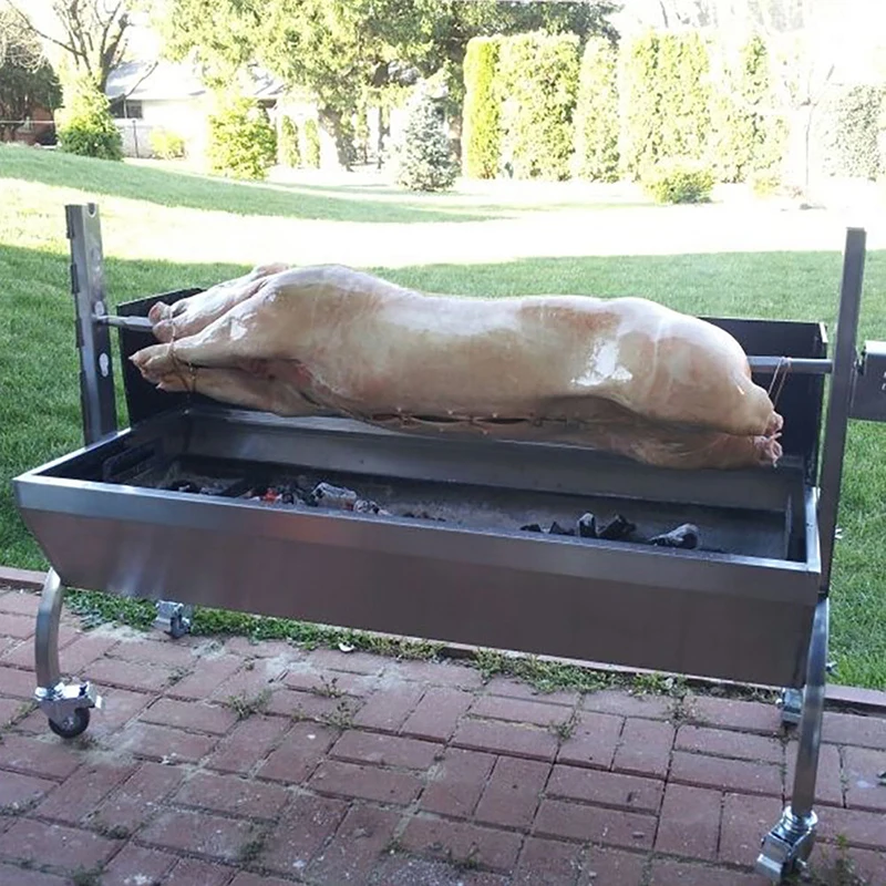 46" Stainless Steel BBQ Grill Charcoal Pig Spit Roaster Rotisserie