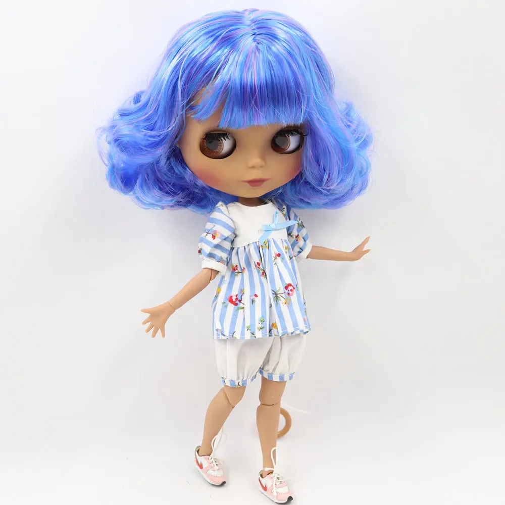 Ледяной обнаженный Blyth Кукла № BL7216/6208 Сияющий синий волосы черный матовый лицо суставное тело 1/6 bjd