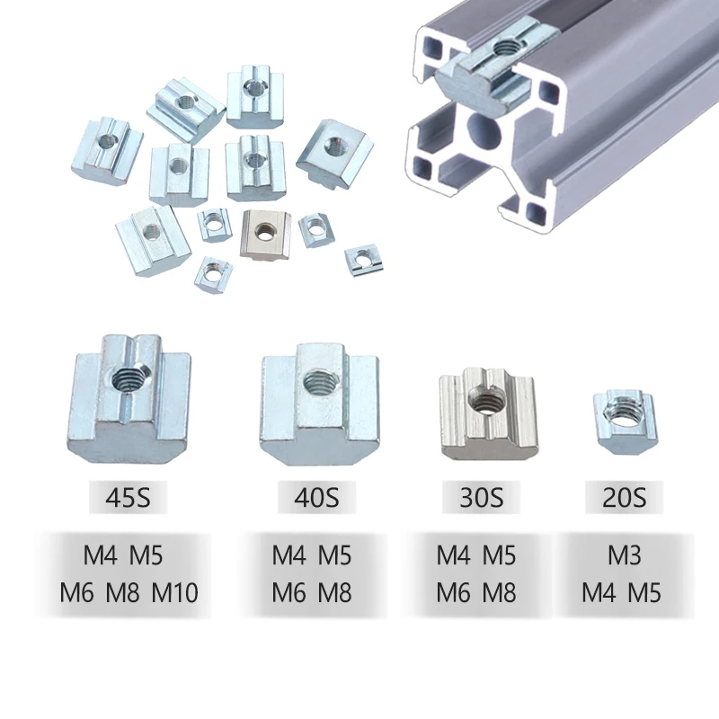 T гайка M3 M4 M5 M6 M8 углерода Сталь гаечного ключа T гайка ходового винта для Алюминий профиль штранг-прессования 3030 4040 4545