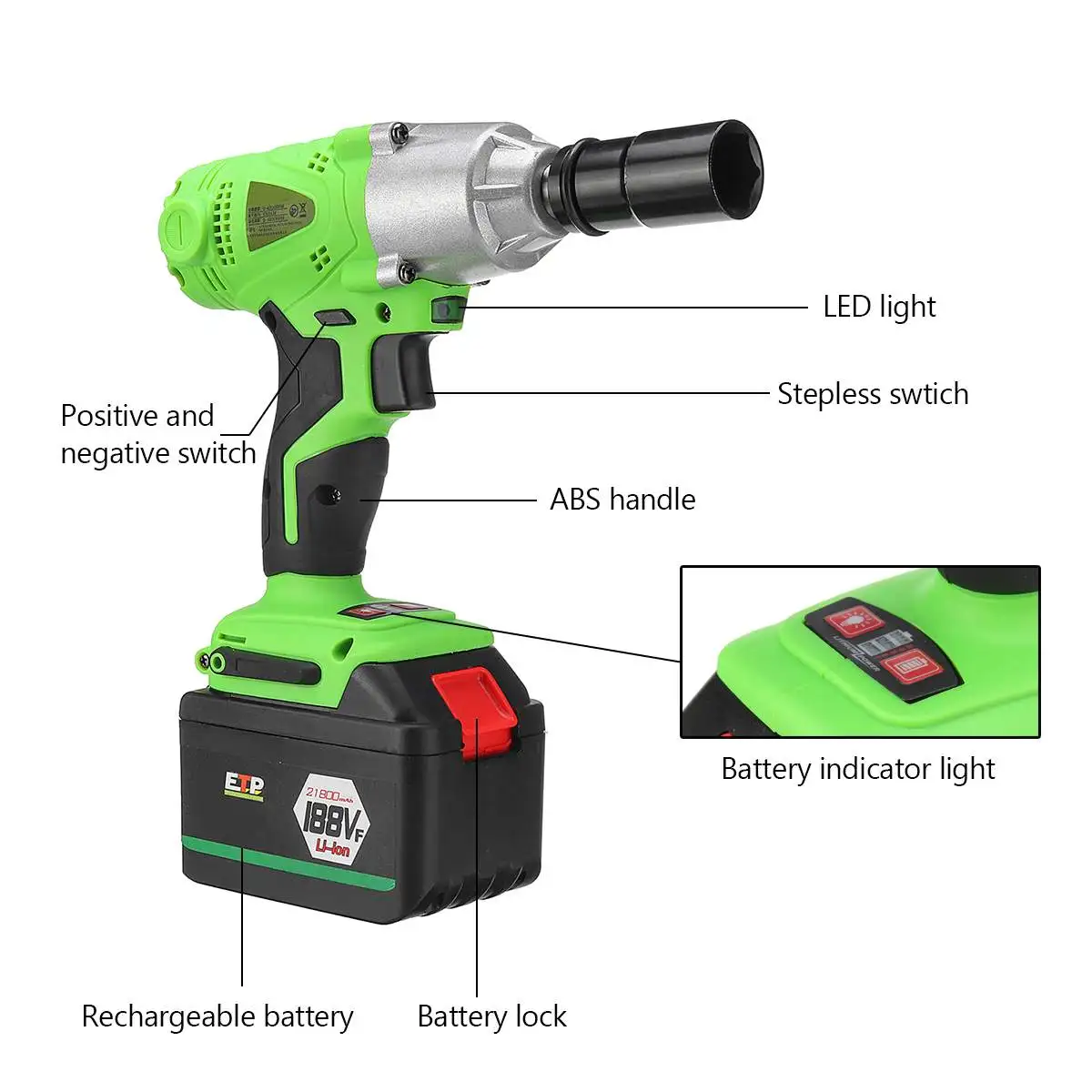 220V Cordless Impact Electric Wrench 12800-16800mAh Li Battery Hand Drill Socket 10mm Wrench Power Tool With LED Light