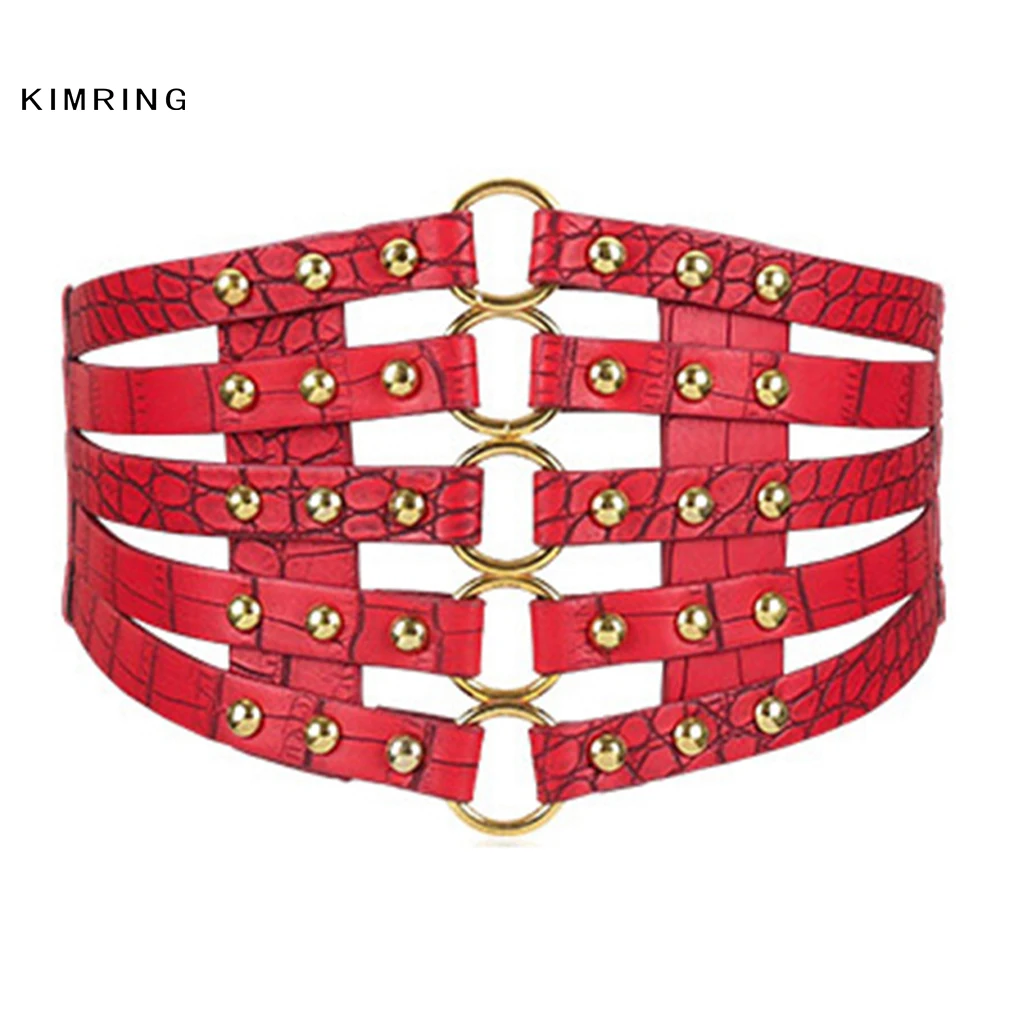 Red Kimring модный пояс из искусственной кожи в стиле панк сексуальный женский корсет пояс Ретро Пояс корсет-бюстье эластичный пояс с высокой талией - Цвет: Red