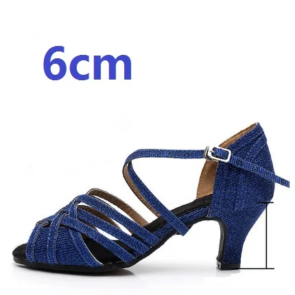 Женские бальные Туфли для латинских танцев высокий каблук, 5/6/7,5/8 см, синего и серебряного цвета для сальсы социальная обувь для вечеринок женские Танго Обувь для танцев VA30 - Цвет: Blue 6cm