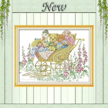 

Happy little bears flower fairy paintings diy Counted Print on canvas DMC 11CT 14CT Cross Stitch kits Needlework Sets embroidery