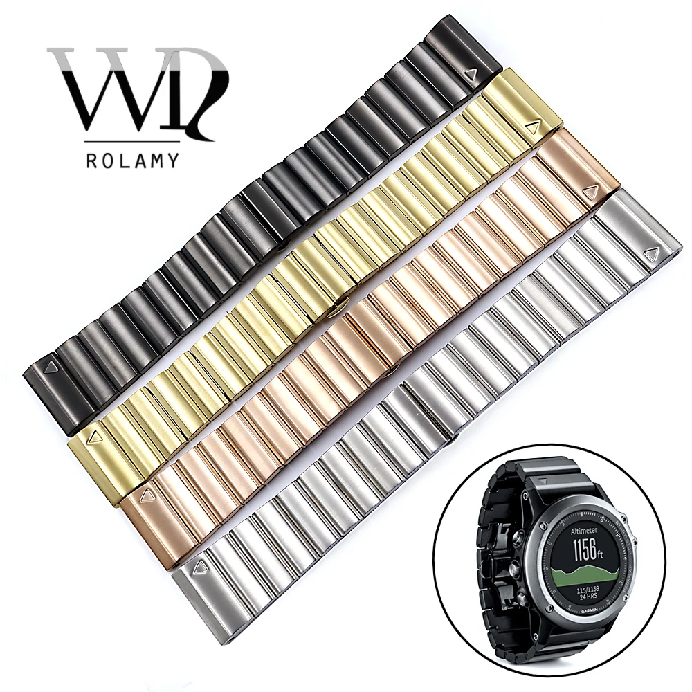 

Rolamy 26mm 316L Stainless Steel Replacement Watch Bands Loops Bracelets Straps With Group Tools For Garmin Fenix 3 HR 5X