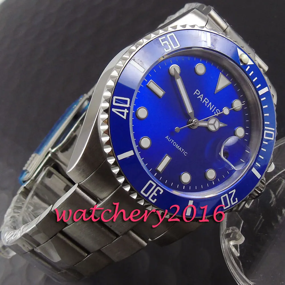 

Fashion 40mm Pranis blue dial blue ceramic bezel men's watches 2017 top brand Automaic Men's business Watch