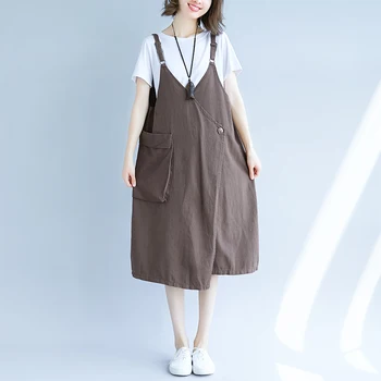 

High Quality Casual Harajuku Hippie Boho Pocket Denim Cotton Elegant Loose Women Summer Tank Dress Baggy Sundress Vestidos