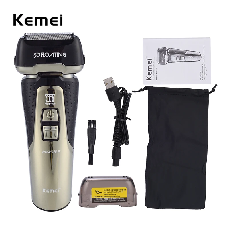 

Kemei Washable Electric Shaving Razor Triple Blade Electric Razor LCD Display Fast Charge 3D Floating Head Hair Shaver