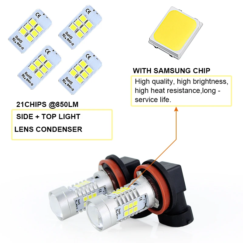 2x светодиодный H11 H8 H9 DRL противотуманный светильник или дневной ходовой светильник+ 2 шт. H11 CANBUS декодер без ошибок для Audi/Mercedes Benz/BMW