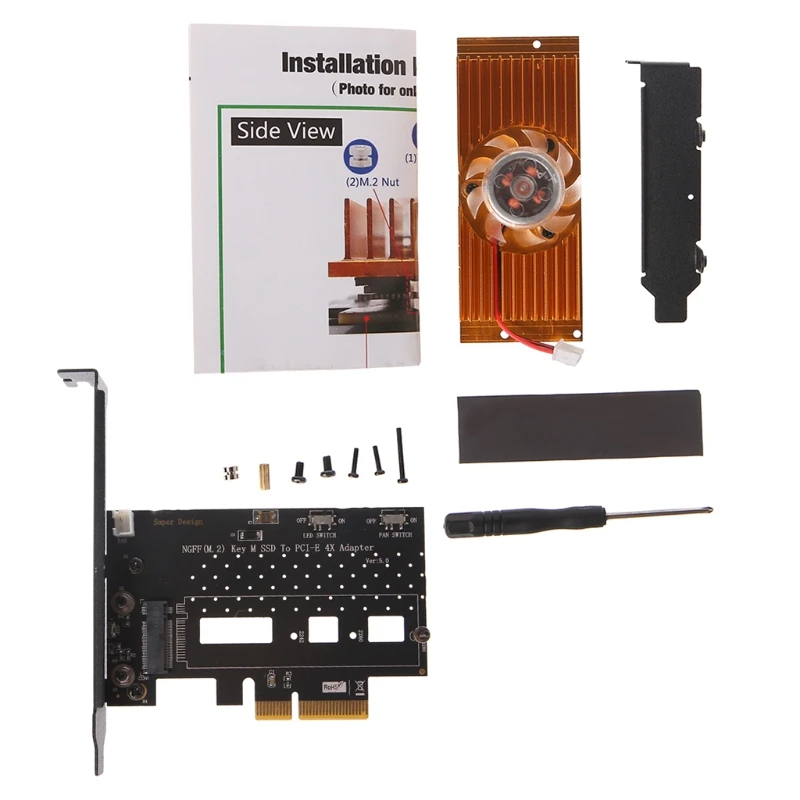 

NGFF(M.2) NVME PCI-E SSD To PCI-E 3.0 4X Adapter Card With Cooling Fan Low Profile Bracket For Desktop