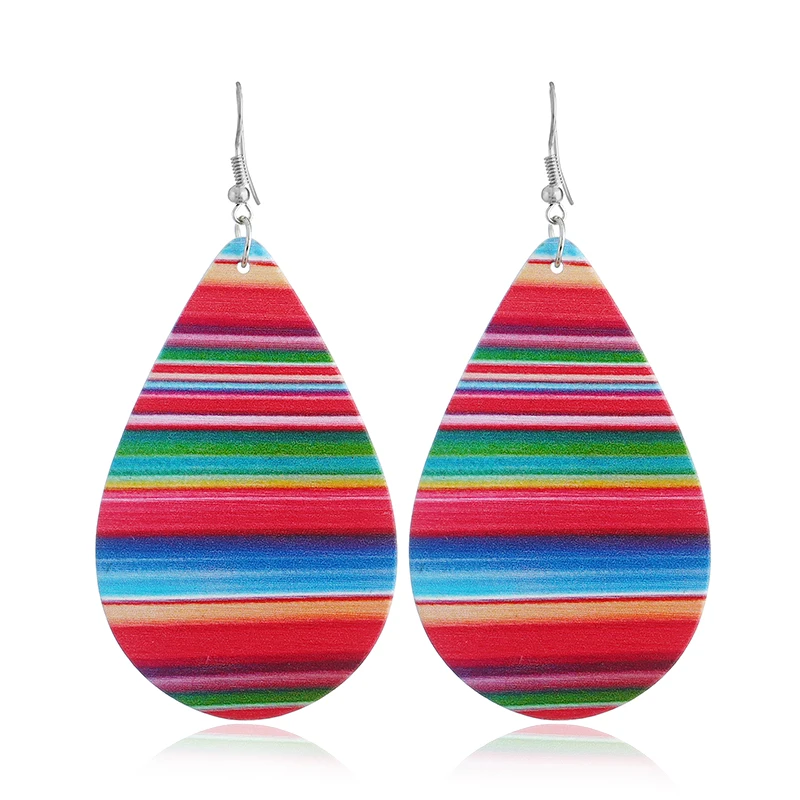 

Simple fashion Jewelry Long section Wooden Earrings Rainbow Color Single-sided Water Droplets Temperament Female Drop earring