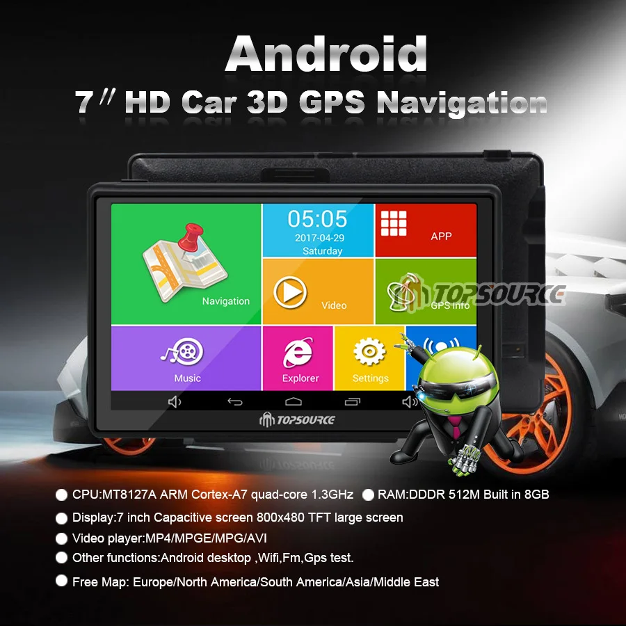 TOPSOURCE " HD Автомобильный грузовик gps навигация mtk 800 МГц 8 ГБ gps для navitel/espanol/Великобритания/Европа/США/испанская карта