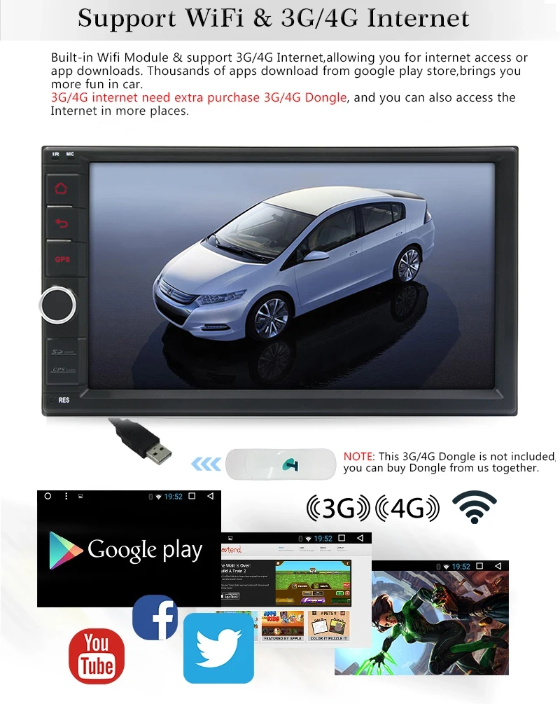 Top Android 9.0 car stereo 2 double din player gps nav wifi 7" touch screen In dash head unit Universal 1024*600 14