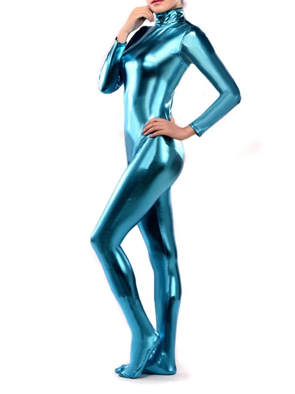 Lake Blue Shiny Metallic Body Catsuit