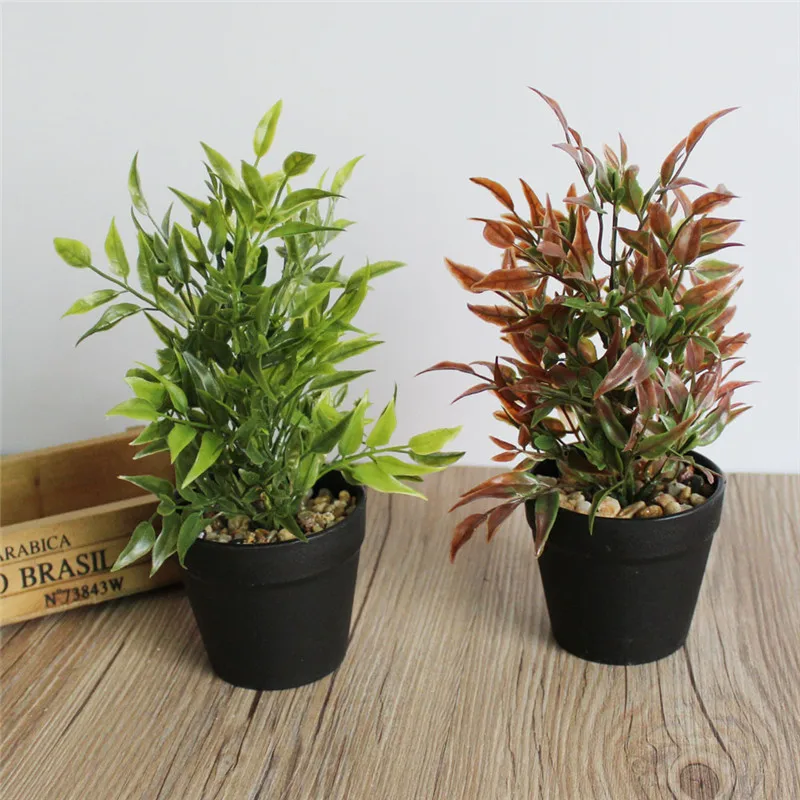 

Artificial Potted Green Leaves Plant + Black Plastic Flowerpot Home Desktop Wedding Xmas Party Decoration
