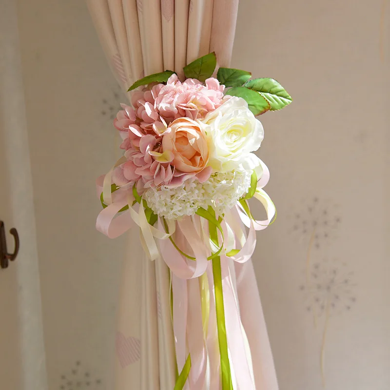  Wedding Bouquet Roses Artificial Flowers Ribbon Blue Hydrangea     (8)