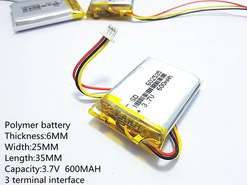 Li-po 3 линии 3pin разъем 3,7 V thium полимерный аккумулятор 602535 600MAH видеорегистратор 388