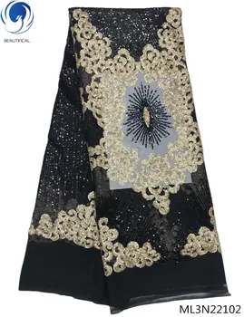 

BEAUTIFICAL black nigerian mesh lace fabrics sequins net lace african french lace fabric 5yards online free shipping ML3N221