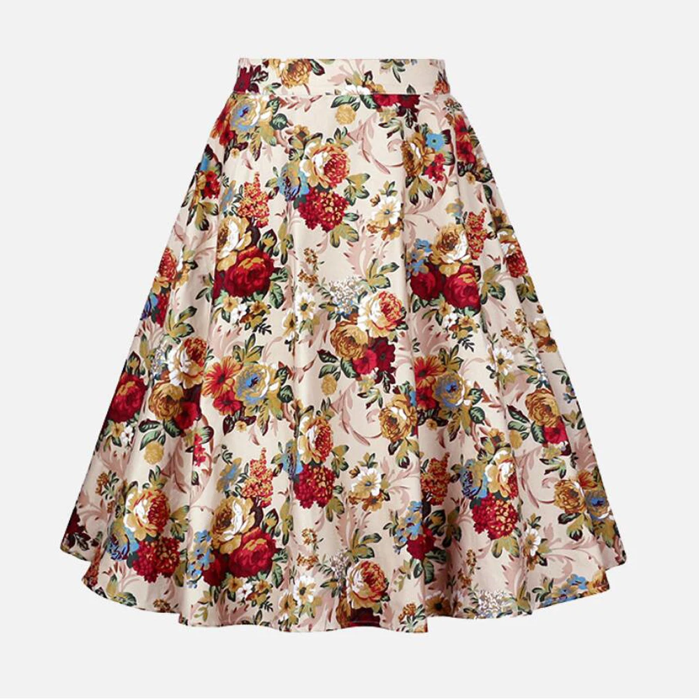 2025 New Arrival Summer A Line Vintage Floral Skirt 50s Pin Up Style Rockabilly Swing Skirts Women Retro High Waist Midi Skirt 6