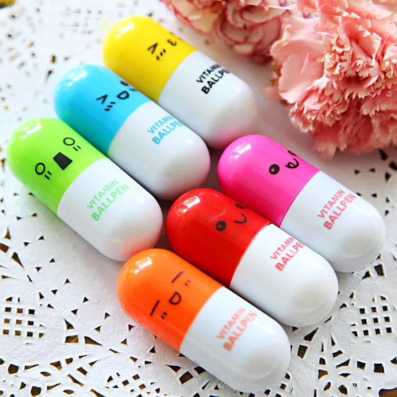 6pcs Cute Facial Expressions Telescopic Capsule Ball pens Smiling Face