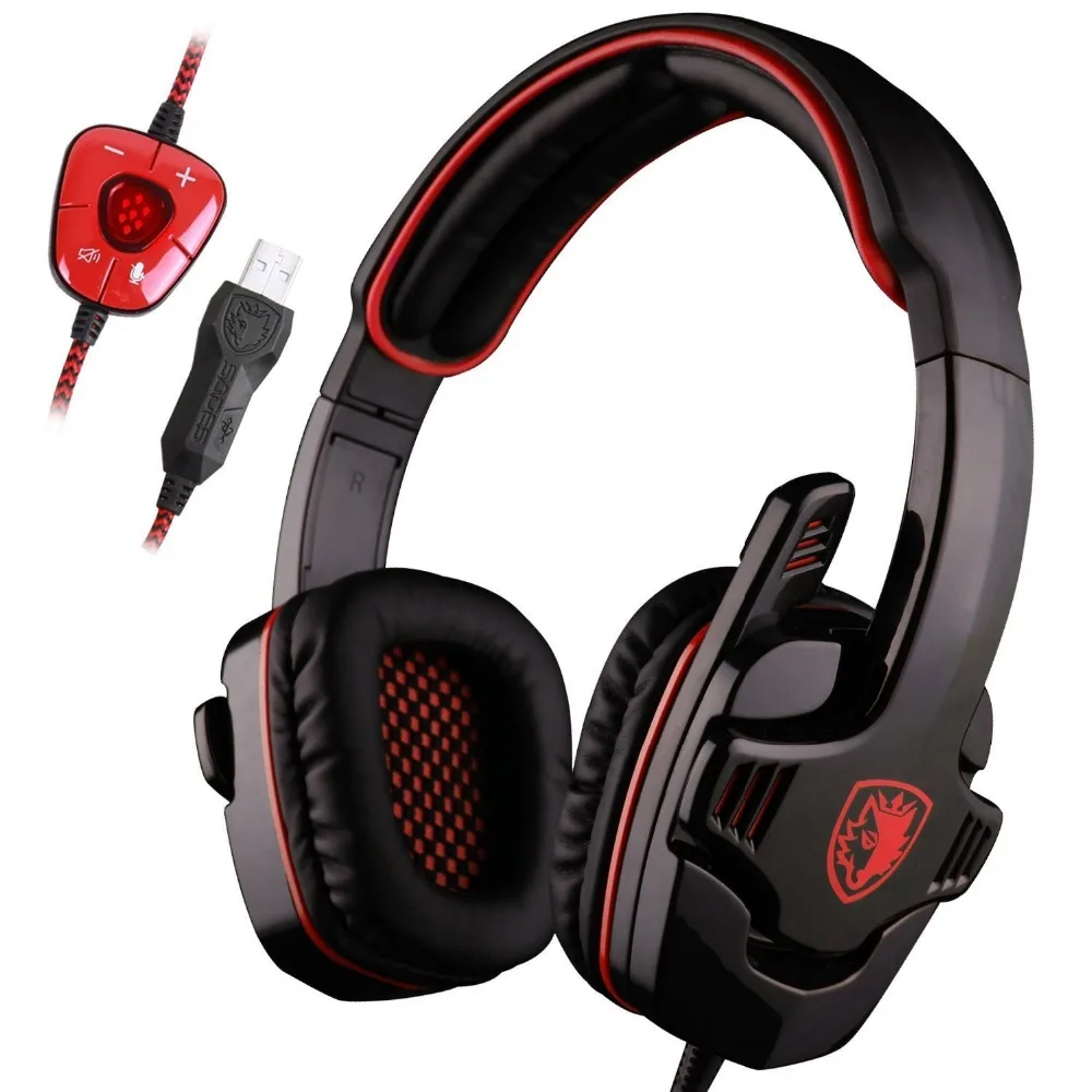 High Quality Sades 901 Gaming Headset 7.1 Surround Sound Headphone with Mic Remote Control USB Stereo Bass Headsets for Computer