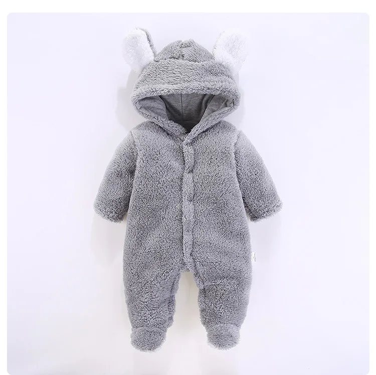 Winter Soft Babies Newborn Baby Clothes Bear Baby Girl Boy Romper Coral Fleece Warm Hooded Plush Jumpsuit Animal Overall