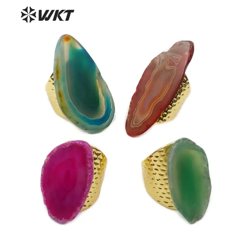 

WT-R334 Colorful Natural Slice Agates Ring Irregular Shape Large Natural StoneRings Women's Ring Jewelry
