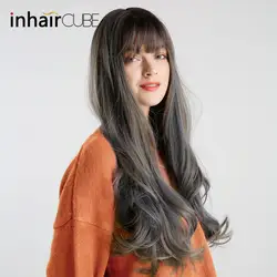 Inhair Cube для женщин Искусственные парики длинные естественные волны синтетические плоские синтетические чёлки волос стиль Ombre с