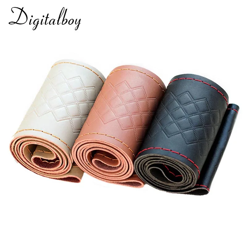 

Digitalboy Hand Stitched Car Steering Wheel Cover Top Leather Black Car Wheel Hub Braid with Needles & Thread for 38cm Diameter