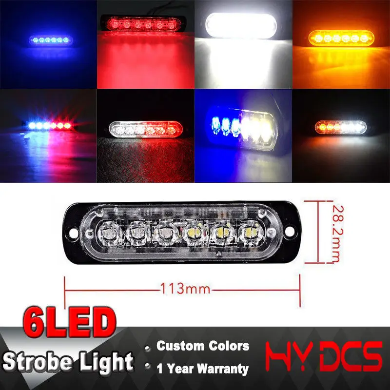 1pc 12v24v Side Strobe Marker Lights Car Truck 6 Led Amber Flashing Emergency Hazard Warning