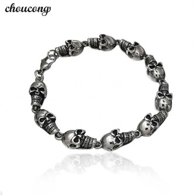 

choucong Antique Female 316L Stainless Steel bracelets Length 25cm Silver Skeleton Skull bracelet for men Punk Rock Jewerly