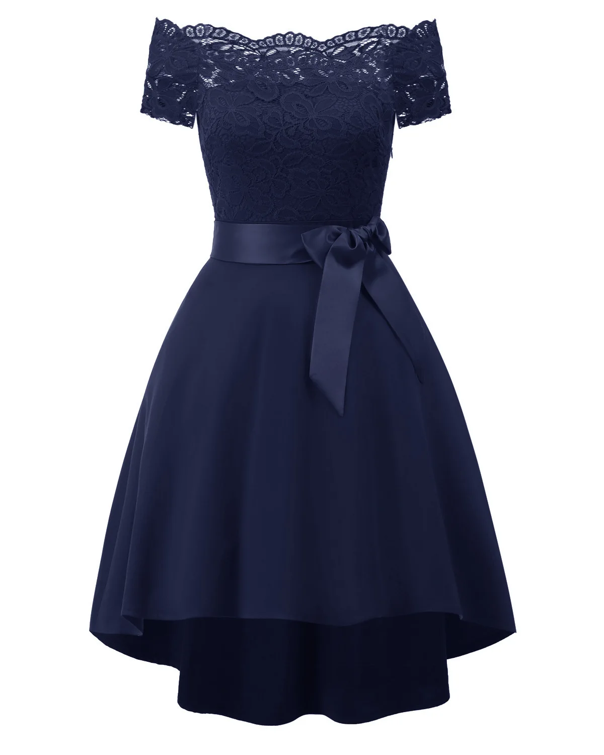 U-SWEAR, лето, осень, женское винтажное элегантное кружевное платье, с открытыми плечами, с бантом, платье для церемонии, женское вечернее платье, vestidos de - Цвет: Navy Blue
