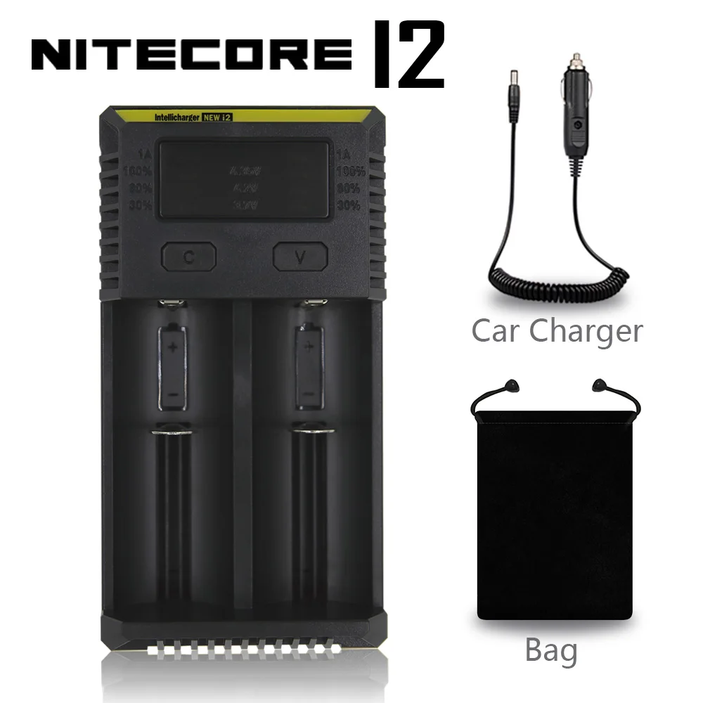 Nitecore i8 Новое i4 i2 интеллектуальное зарядное устройство 8 слотов всего 4A выход Смарт зарядное устройство для Li-Ion 18650 16340 10440 AA AAA 14500 26650 - Цвет: I2 Car Bag