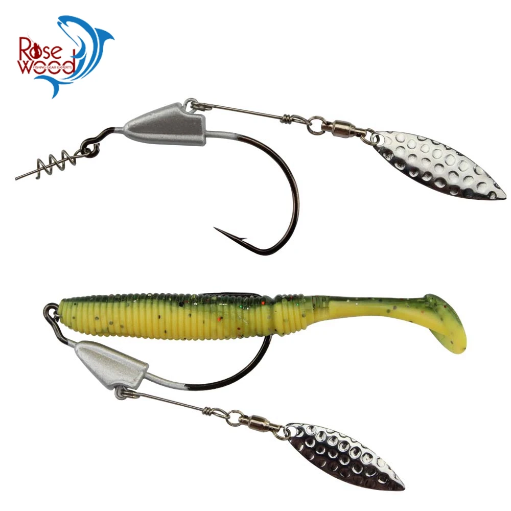 

RoseWood 9g 9.5g 10g Lead Head Hook With Spinner Spoon Fishhooks Jig Hook Soft Bait Worm Maggot Grub Lure Hook 2pcs/Lot