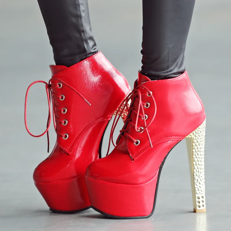 Новинка; ботинки на очень высоком каблуке 15 см; женские ботильоны на платформе со шнуровкой; женские модельные свадебные туфли; цвет черный, белый, красный, серебристый