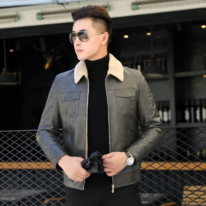 Winter new men's leather jacket thickened casual coat young man|Faux ...