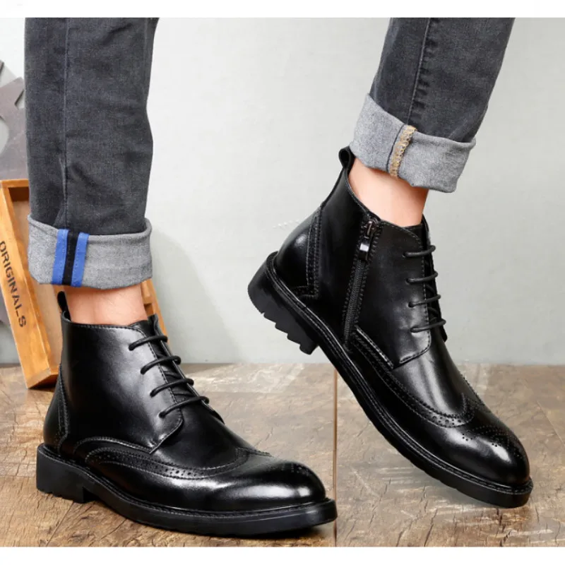 2018 Autumn NEW Men Boots Vintage Brogue College Style Men Dress Shoes ...