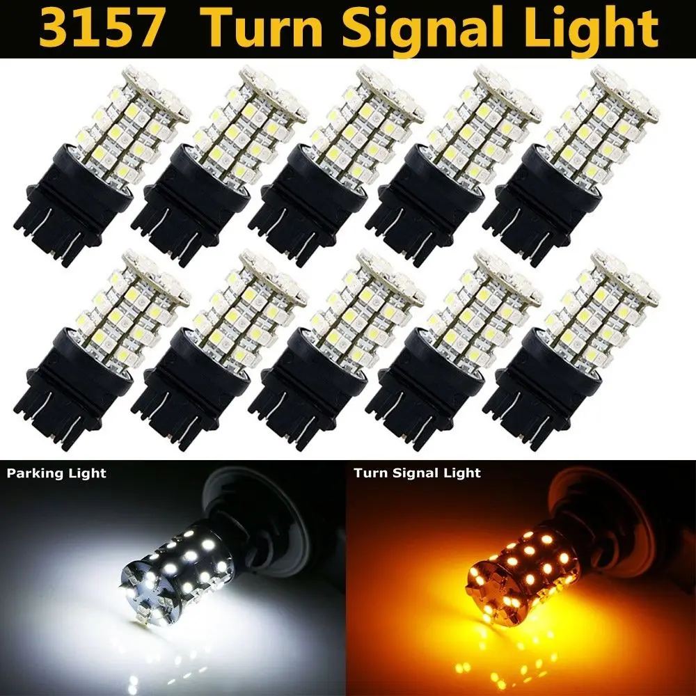 

50 X T25 3157 3057 60SMD Dual Color Switchback White and Amber Reverse DRL Brake Light Back Up Stop Tail Signal Led Lights Bulb