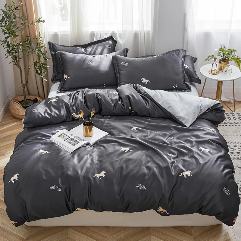 Print Zebra Washing Silk Imitation Duvet Cover Bed Sheet Fitted