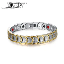 

BIG J.W Silver Color Health Care Bracelet for Men Jewelry Magnetic Therapy Power Pain Relief for Arthritis Charm Bracelet