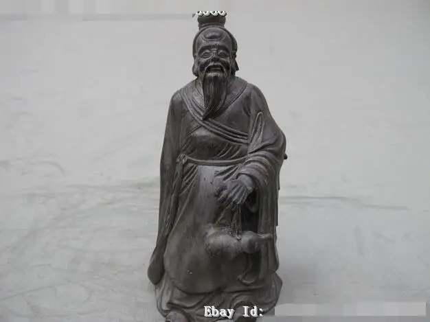 

China classical Old pure Bronze carve Confucianism Kong Zi Confucius Sage Statue