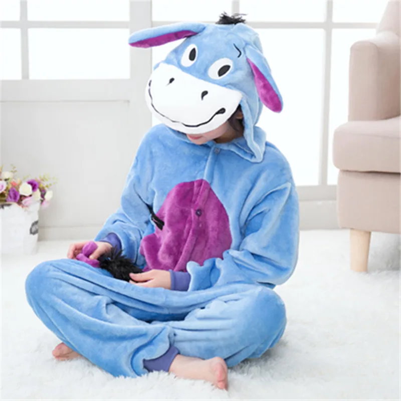 Kigurumi/пижамный комплект с единорогом; Детские Зимние теплые комбинезоны; детские пижамы для костюмированной вечеринки; фланелевые пижамы для мальчиков и девочек; комплект одежды для сна с животными - Цвет: Donkey