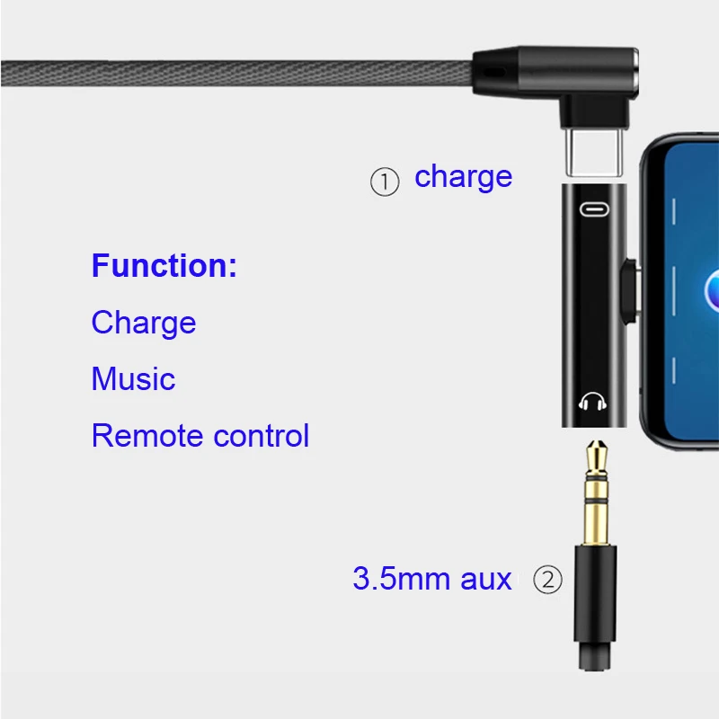 Type C to Type-C 3.5mm Aux Audio Charge Adapter for Huawei P30 P20 Pro Xiaomi Mi 8 6 Samsung S8 S9 Plus 3.5mm Headphone Adapter