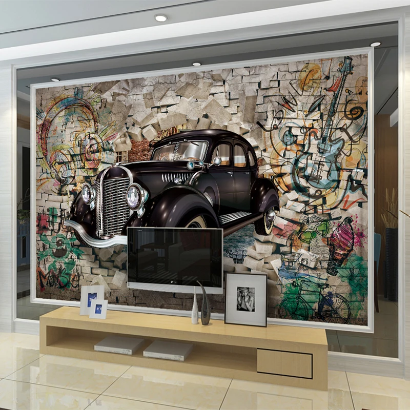 Винтажные обои на заказ 3D стерео рельефа классические автомобили разбитая