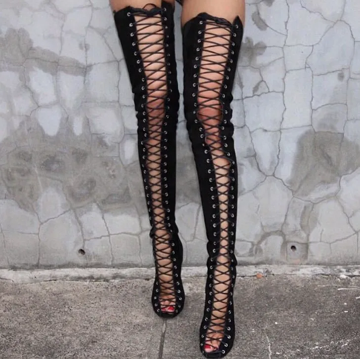

2017 Direct Selling Rushed Pu Fashion Cover Heel Sandalias Mujer Sandals Sapato Feminino Straps Knee Sandals Female Sub3041