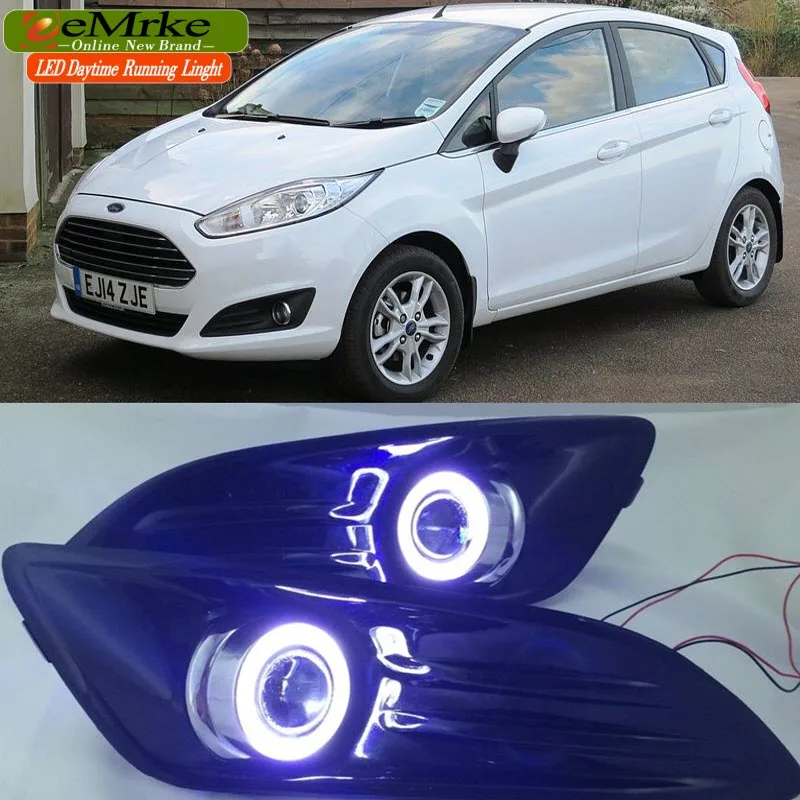 Автомобильный Стайлинг COB DRL для Ford Fiesta светодиодный ангельские глазки Противотуманные фары H11 55 Вт галогенные дневные ходовые огни комплекты