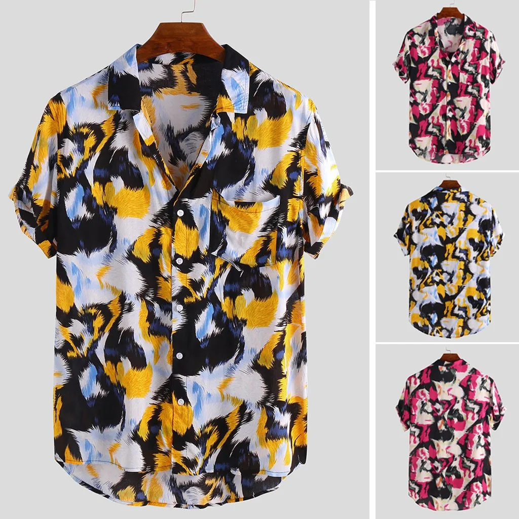 Мужская футболка с принтом на груди и карманом отложным воротником homme camiseta