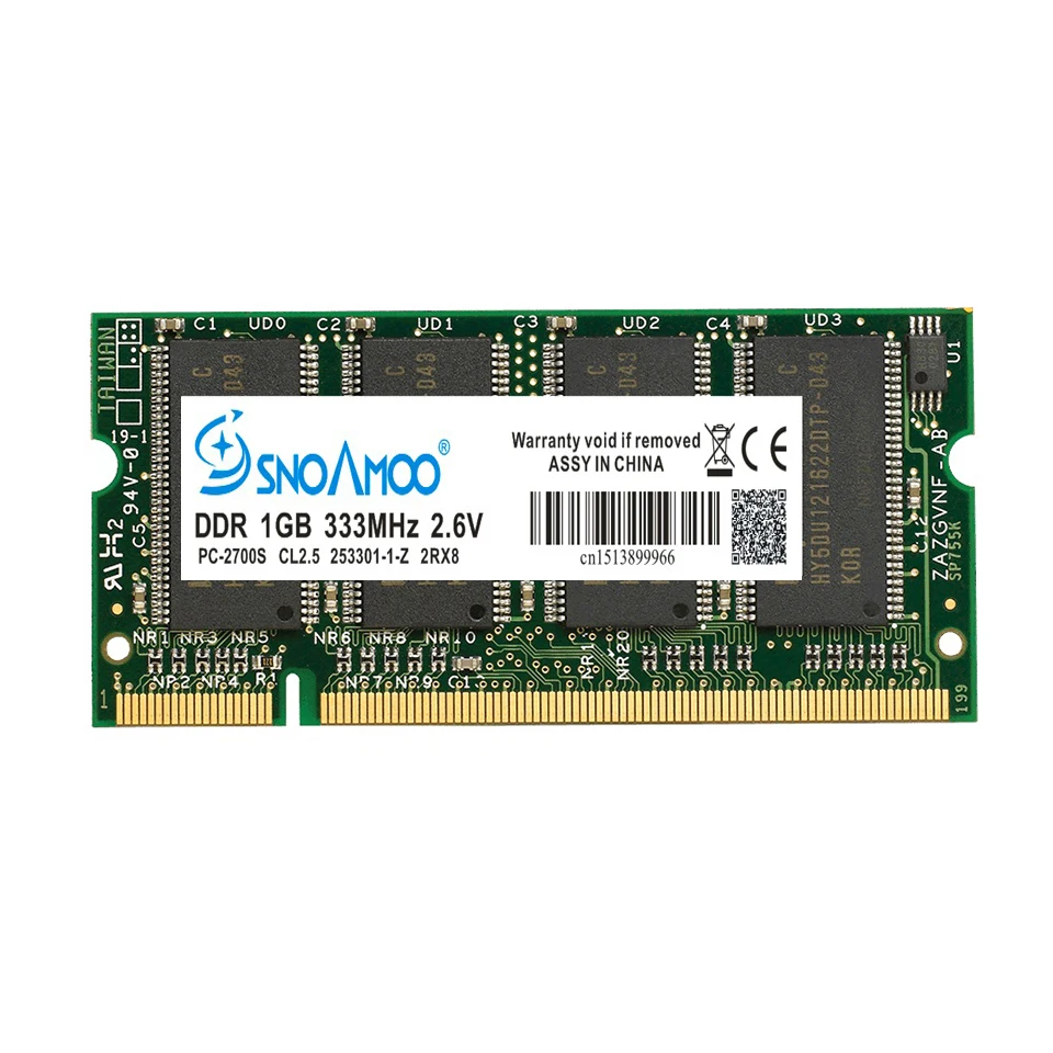 SNOAMOO ноутбук память DDR 1 ГБ 333 МГц PC2700 400 МГц PC3200 200Pin DDR 1 ГБ CL3 CL2.5 2,6 V SO-DIMM ноутбуки ОЗУ пожизненная Гарантия