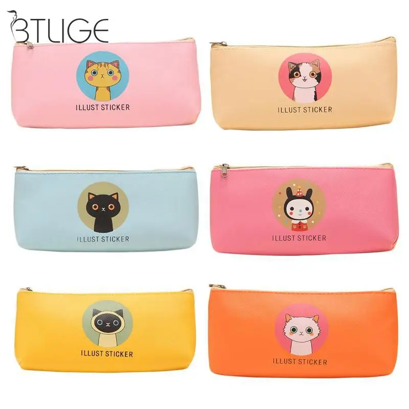 Милый мультфильм Животные пенал кожа PU Kawaii Cat Pencilcase сумка Карандаш Pen школьников